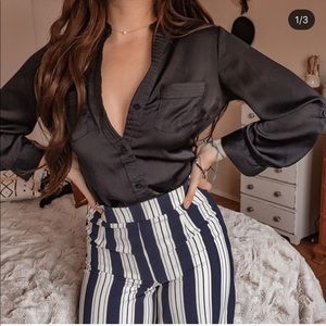 The Limited Navy Blue V-Neck Long Sleeve Blouse